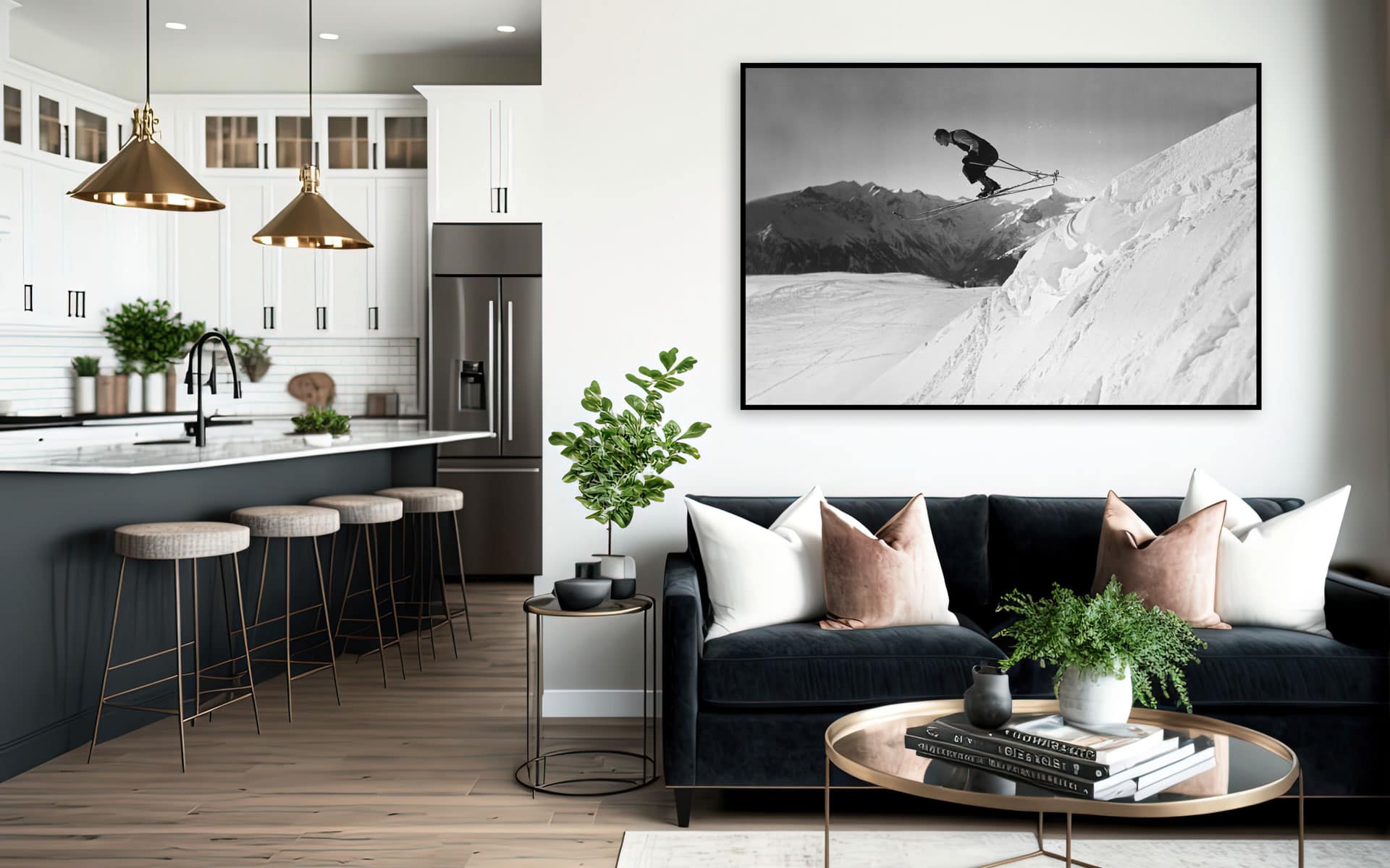 illustration of mock-up wall decor frame is hanging in cozy mini