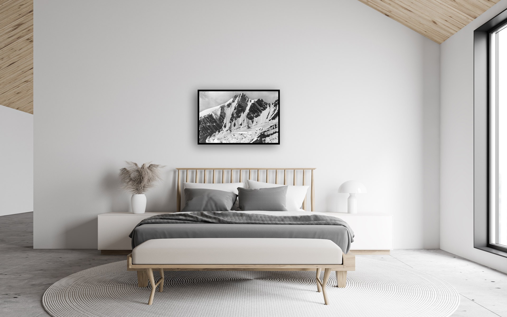 White attic master bedroom interior