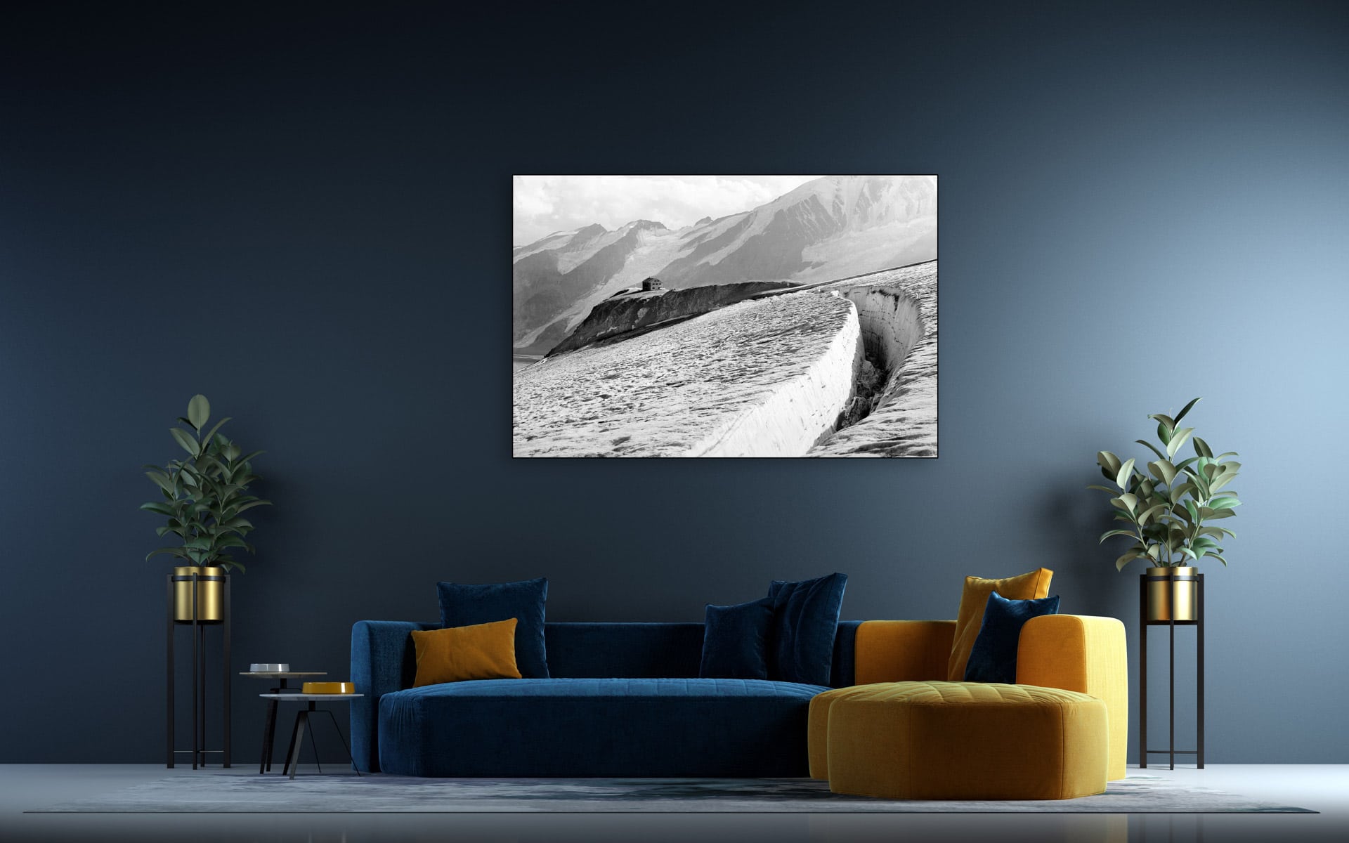 Modern interior of living room design and blue wall background