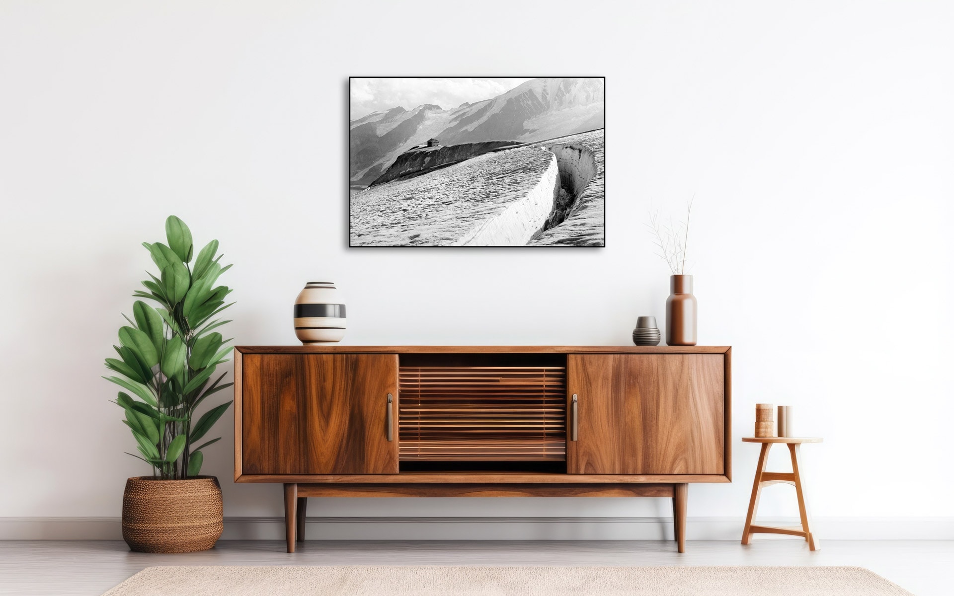 Isolated wooden console against white background. Generative AI