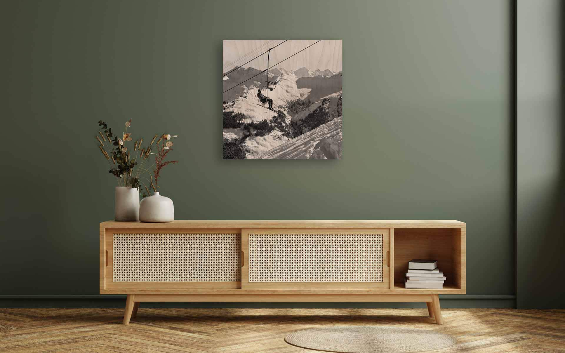 Modern interior of living room with cabinet for tv on dark green