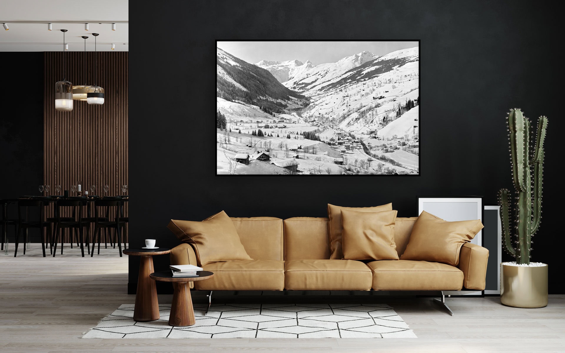 Living room interior in loft, industrial style, 3d rendering